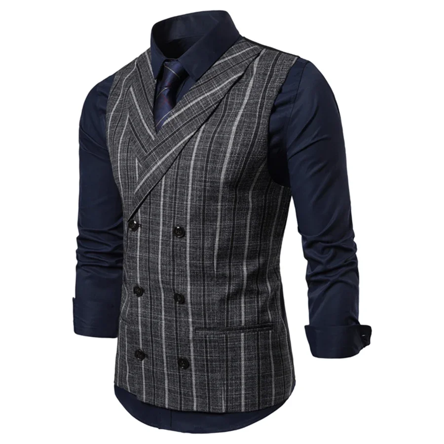 2025 Spring And Autumn Slim Fit Casual Fashion Vest Men Sleeveless Business Plaid Jacket Suit Large Size