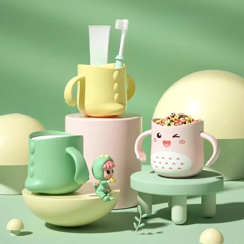 

Милые детские зубные щетки с героями мультфильмов, чашки для мытья, чашки в форме динозавра с защитой от падения, чашка для полоскания рта для маленьких мальчиков и девочек