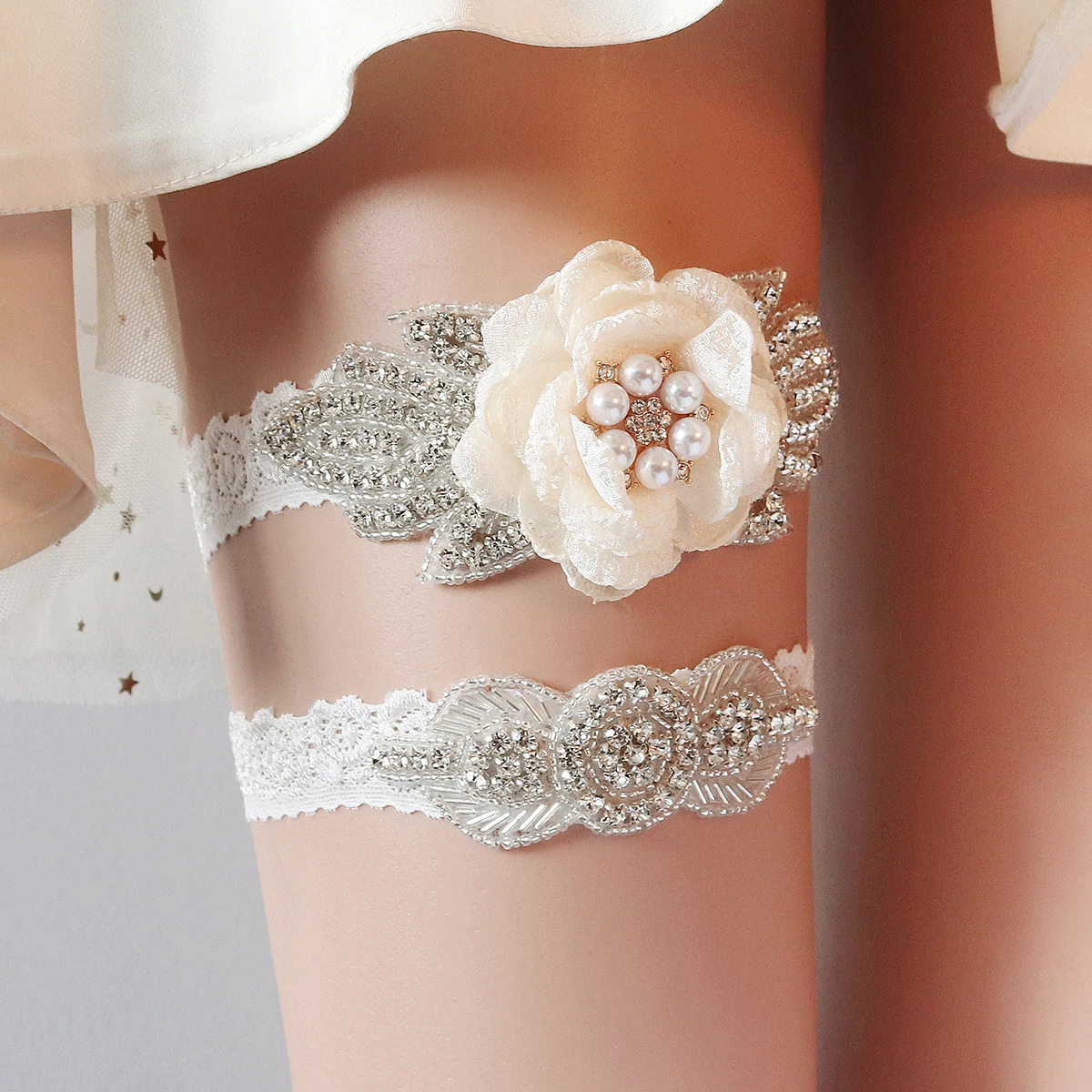 

Wedding Garter Rhinestone Rose Lace Leg Ring White Sexy Garters Thigh Ring Bridal Leg Garte Gift For Lover Women Female Bride