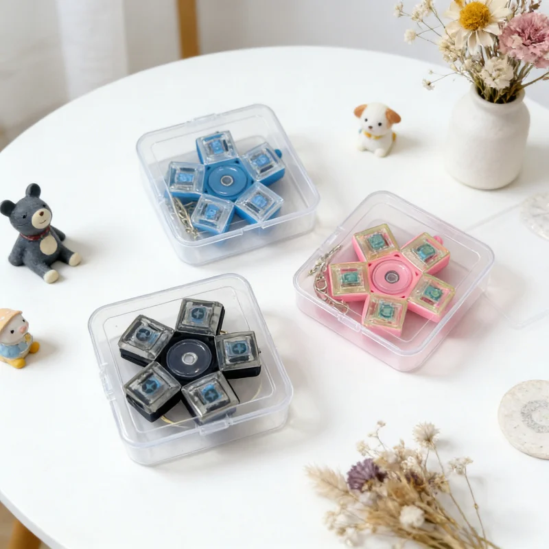 Stress Relief Keychain, Rotatable Keyboard Fidget Spinner, Press Button Finger Spinner Toy Pendant