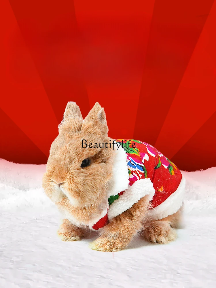 Rabbit Autumn and Winter Pet Clothes Northeast Big Floral Jacket Cute Festive New Year Clothes Winter Clothes