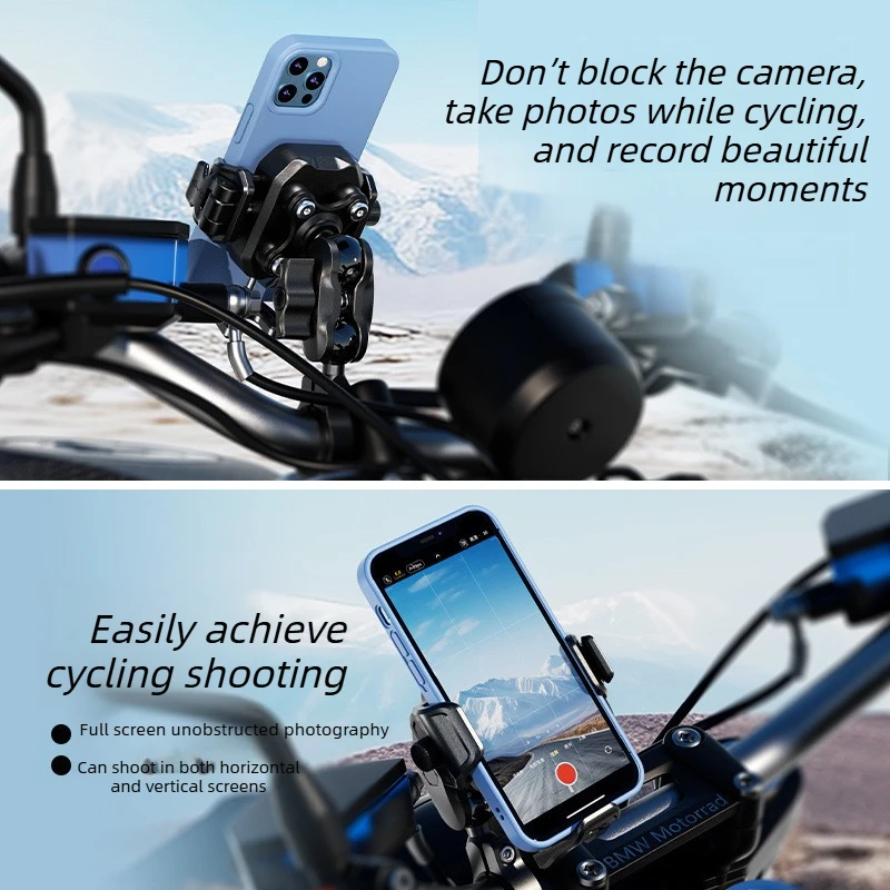 Motorbike Phone Stand Mini Anti-Shake Handlebar Phone Mount 1s Lock & Release Bicycle Scooter Navigation Holder for 5.4-7.2