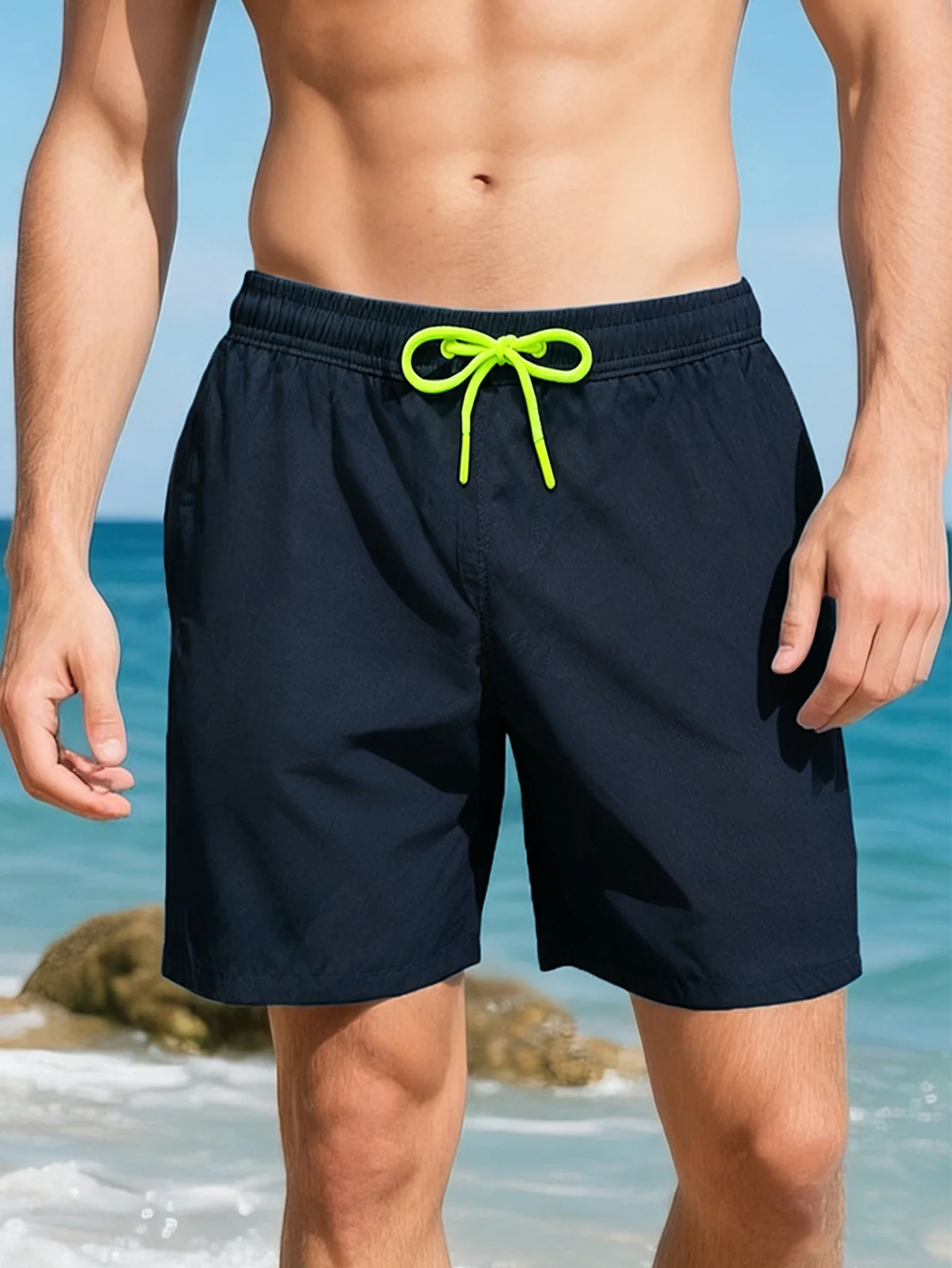 Men's Summer 5-inch Beach Shorts Elastic Waist Zippered Pockets Quick-drying and Breathable Swim Trunks