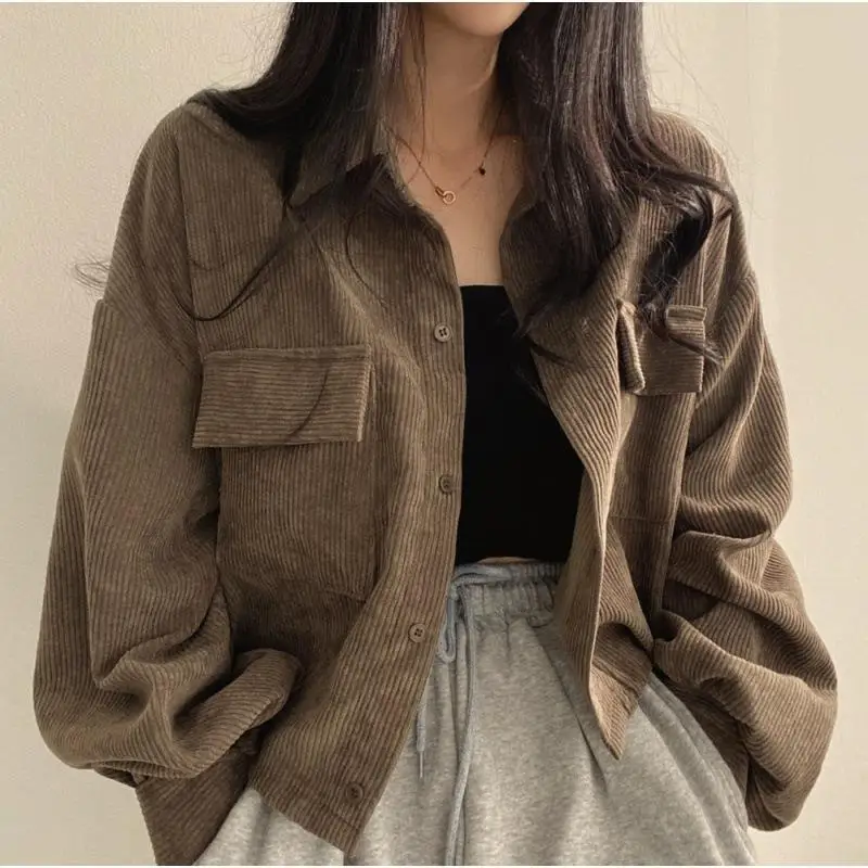 Spring And Autumn New Loose Corduroy Thickened Versatile Stacked Long Sleeve Shirt Coat Women's Salt Series