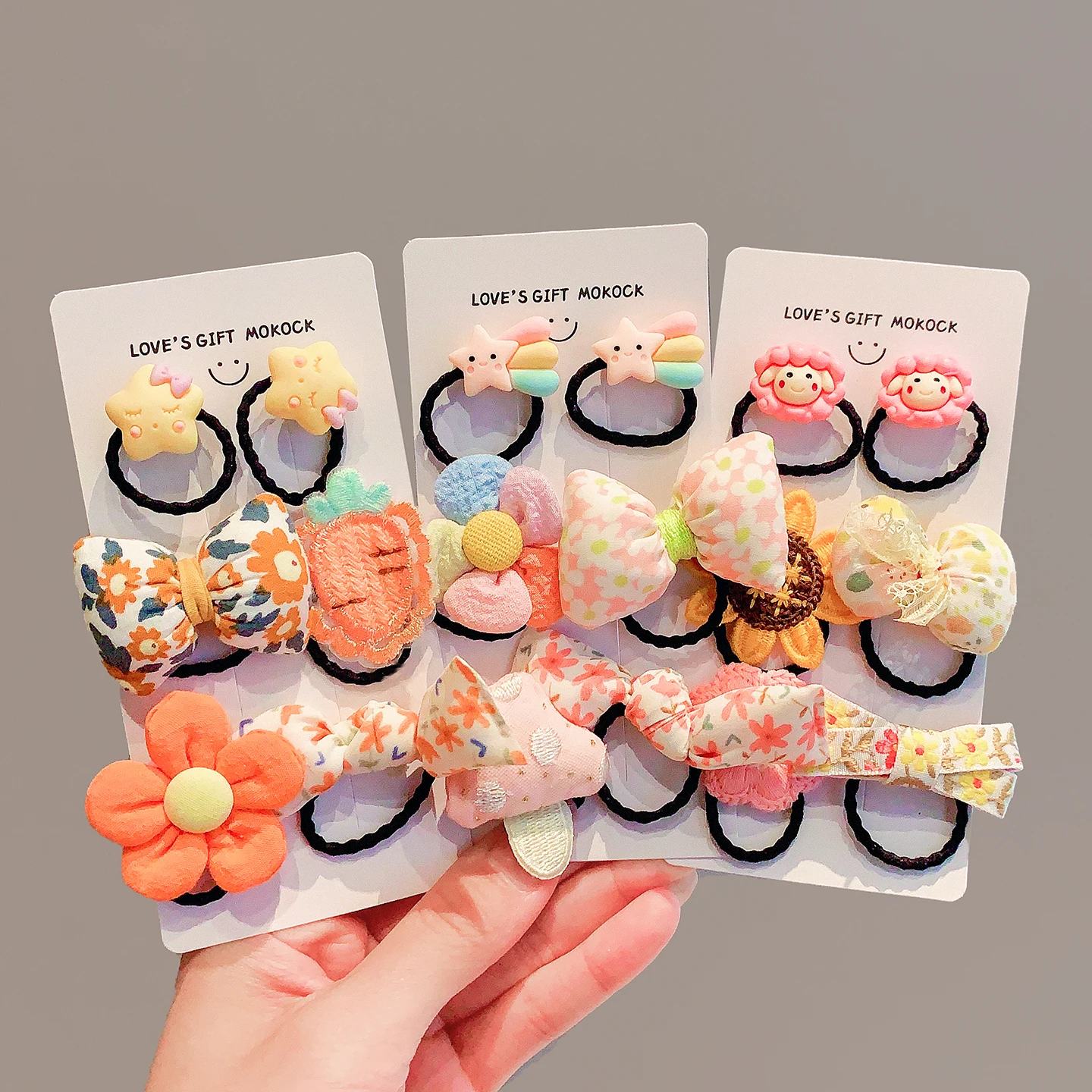 Neue 6-teilige Set Weiche, Dünne, Dehnbare Strick-Haargummis für Kinder und Frauen, Modische Baumwoll-Blumen-Schleifen, Haarschonende Baby-Haarbänder – Detail 1