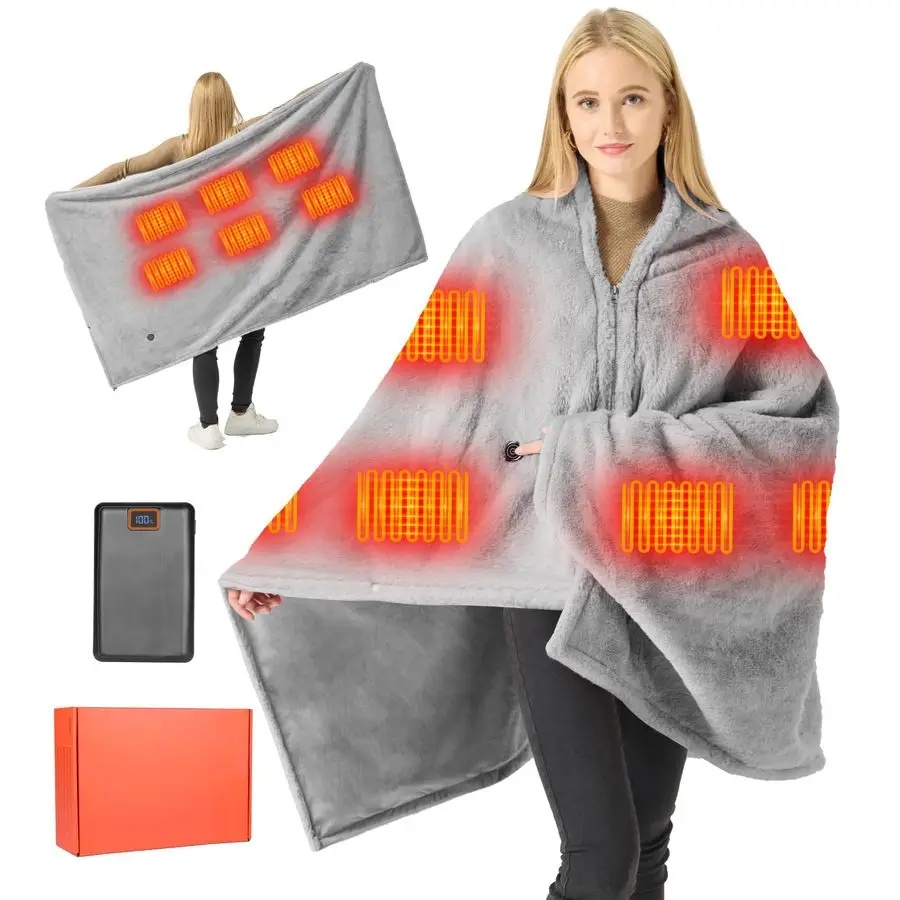 

Плед с подогревом на аккумуляторе, 20000 мАч, 7.4В, быстрый нагрев, портативная грелка-шаль, беспроводной перезаряжаемый греющий плед