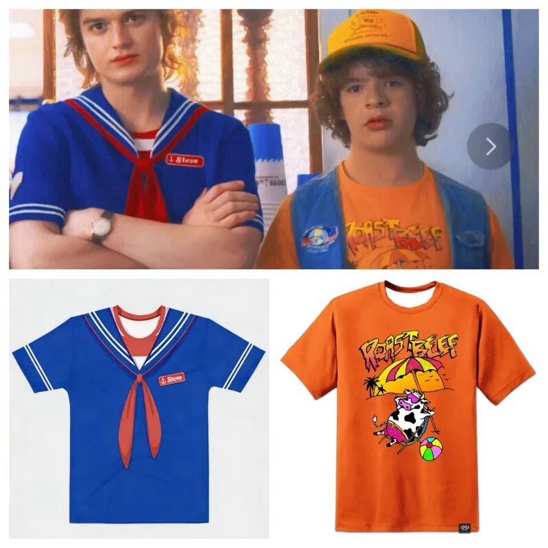 Tenues assorties pour la famille inspirées de Steve Dustin, t-shirt au design unique pour enfants et adultes, parfait pour les fans du programme, vêtements et hauts