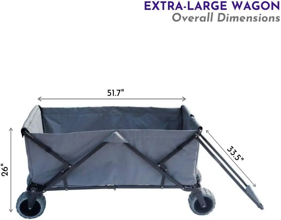Folding Collapsible Utility Wagon, Extra-Large Wagon with All-Terrain Wheels, Grey