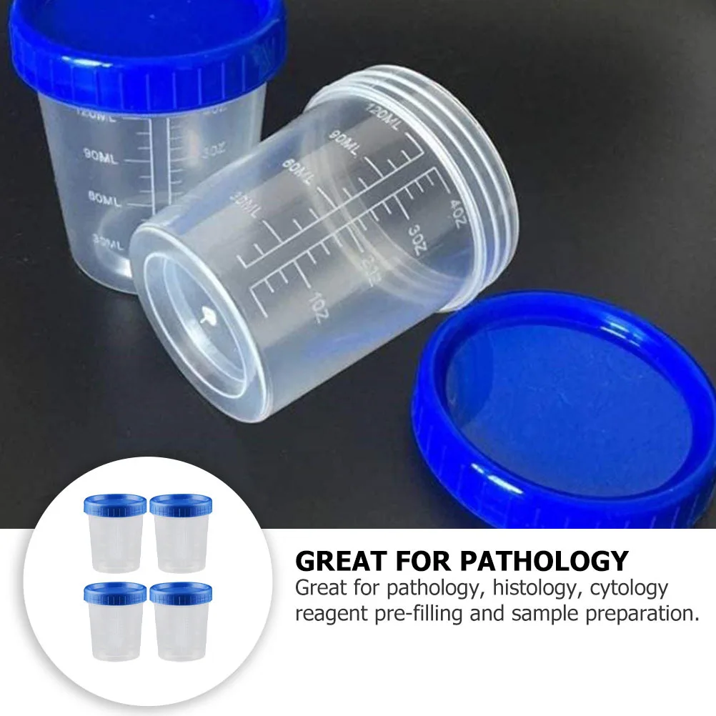 

25Pcs Specimen Cups 120ml Urine Sealed Measuring Cups Leak-Proof Plastic Sample Containers for Laboratory Pathology Histology