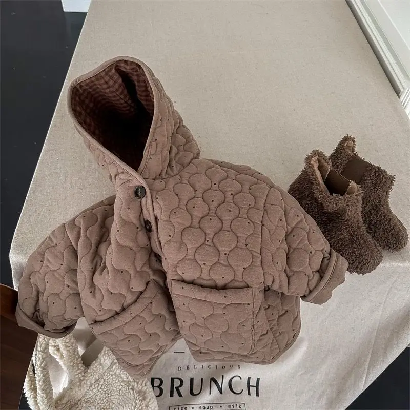 2025 New Winter Toddlers Kids Plaid Thicken Coats Korean Style Fleece Lining Children Warm Outerwear