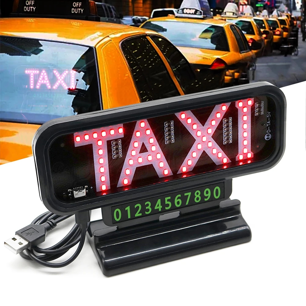 1set NEW USB C Taxi sign LED Sign Decor Glowing Auto Light Taxi Light with Parking Number Plate