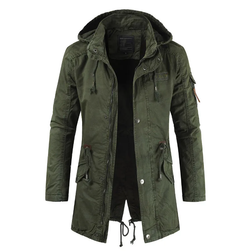 New Mens Jackets Hooded Trench Outerwear Casual Solid Outdoor Coat Military Windbreaker Fashion Windproof Jacket Mens Clothing