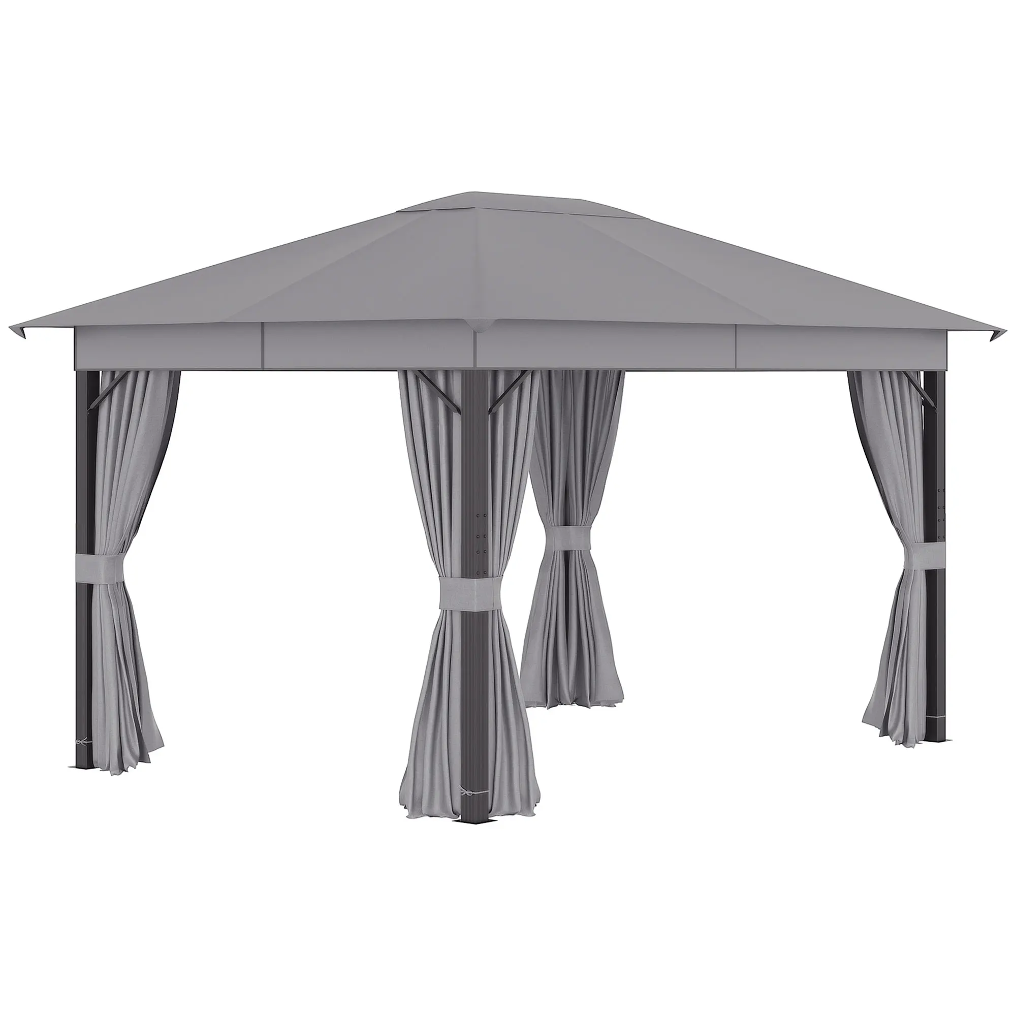 Outsunny garden gazebo 4x3 m pavilion ceiling ventilation 4 side curtains with door and 8 aluminum drainage hole