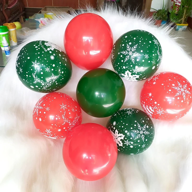 

100pcs 10inch Thick Christmas Decoration Balloon Red Green Santa Bell Printing Pattern Latex Balloons Global Festival Decor Ball