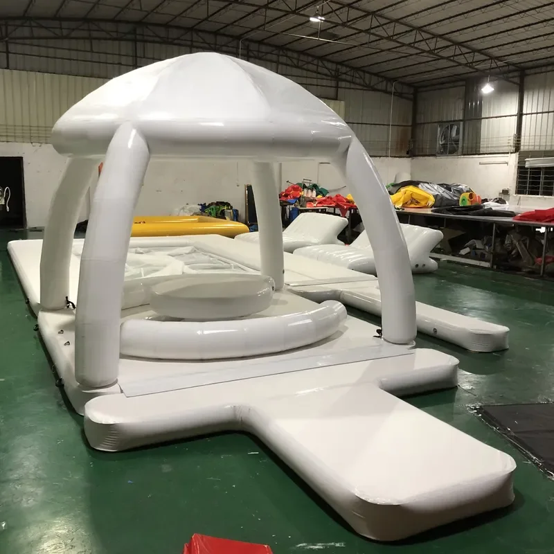4x4m Inflatable Floating Dock Platform for Water Sports Yacht Island Swim Raft Heavy Duty PVC Air Mat for Lake Pool Beach Use