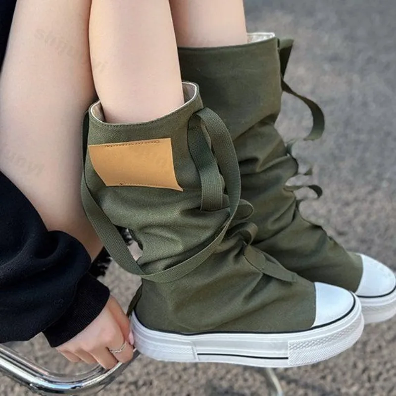 

Fashion Trouser Barrel Stacking Boots for Womens High-quality Designer High Top Woman's Canvas Shoes for Womens Botas Para Mujer