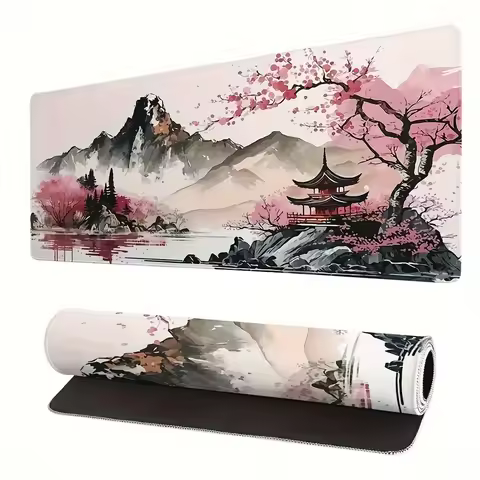 Watercolor Sakura Large gaming mousepad, Japanese mousepad, large table mat, 2mm non-slip base and extended keyboard mousepad wi