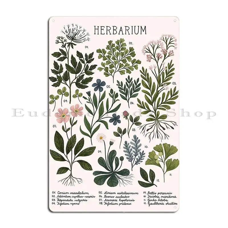 Herbarium Bright Metal Sign Decoration Classic Garage Printing Vintage Tin Sign Poster