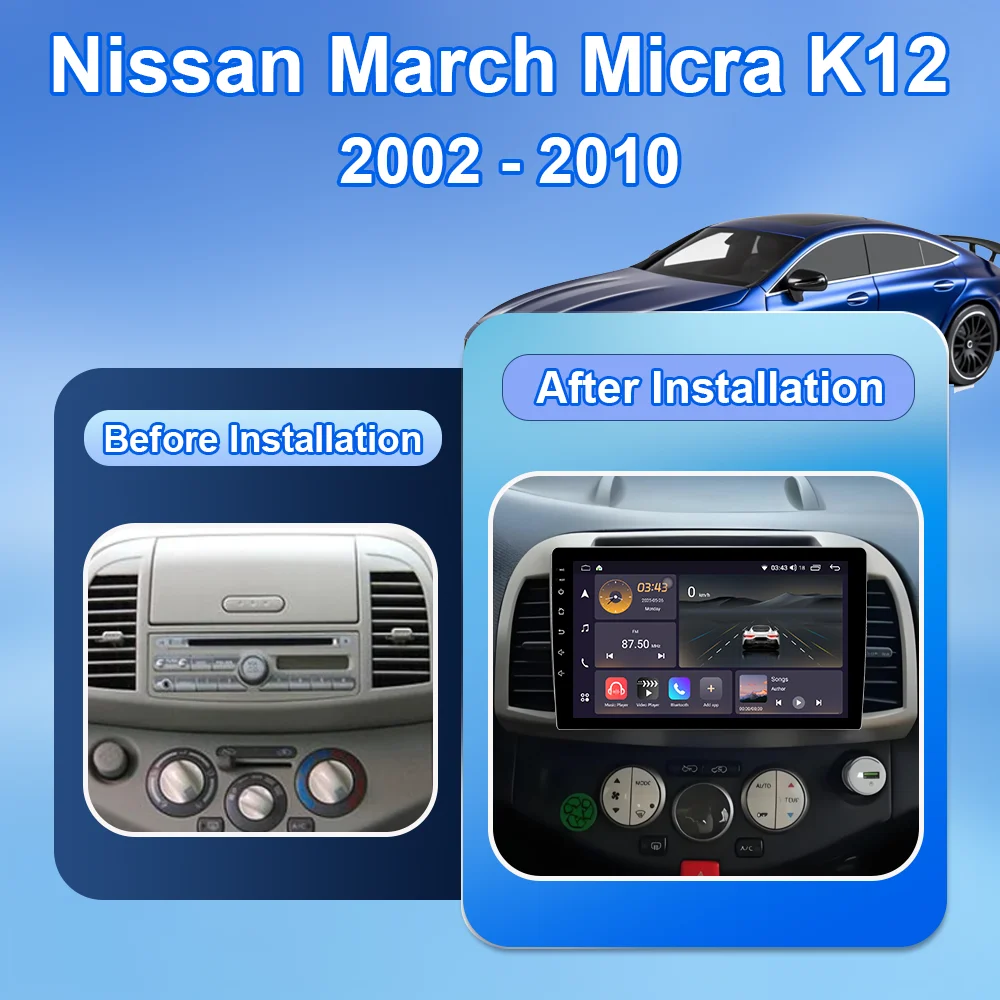 Android 15 Car Radio For Nissan March Micra K12 2002-2010 Auto Multimedia Video Player Stereo Navigation GPS Carplay Head Unit