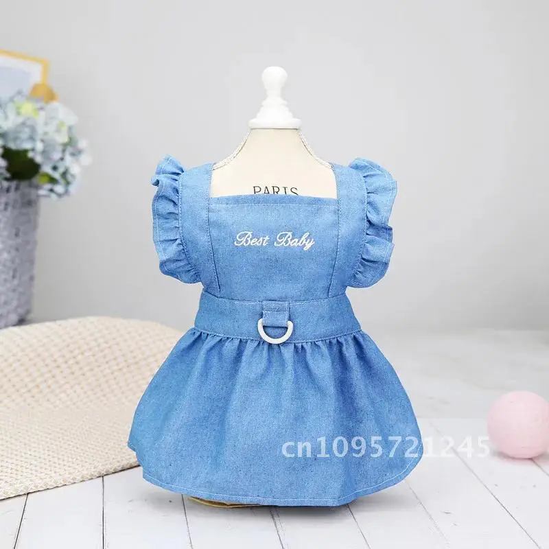 

10PC/Lot Spring Summer Dog Dress Princess Pet Dress Jeans Pet Dog Dog Dress Skirts Clothes Cat Vest Puppy