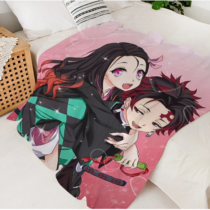 Nap Blanket Sofa Nezuko Anime Warm Knee Bed Fleece Camping Custom Fluffy Soft Blankets for Winter King Size Microfiber Bedding