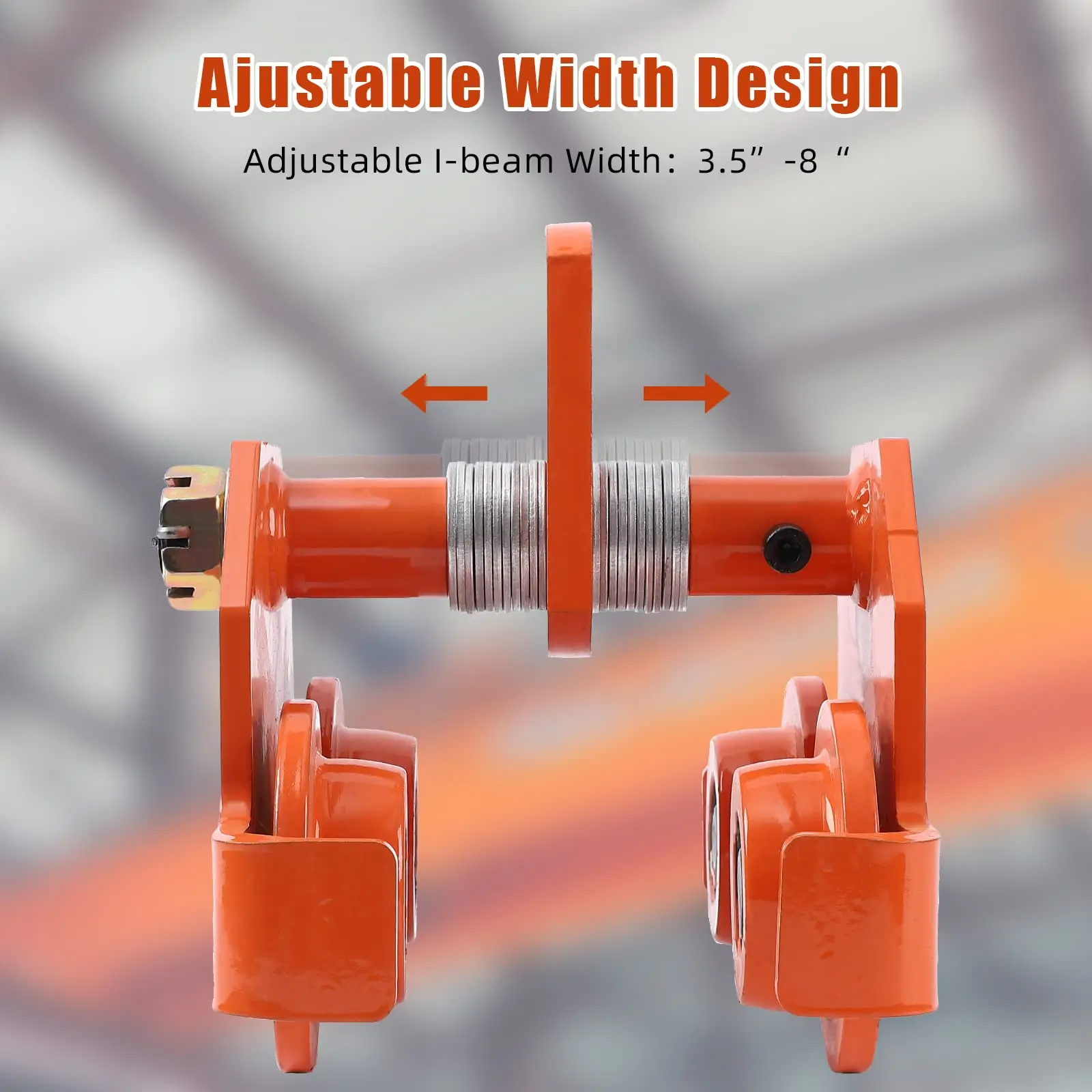 2T/4400LBS Dual Wheels Beam Trolley, 3.5"-8" Adjustable Width Heavy Duty Beam Trolley, Push Manually Trolley with Dual Track