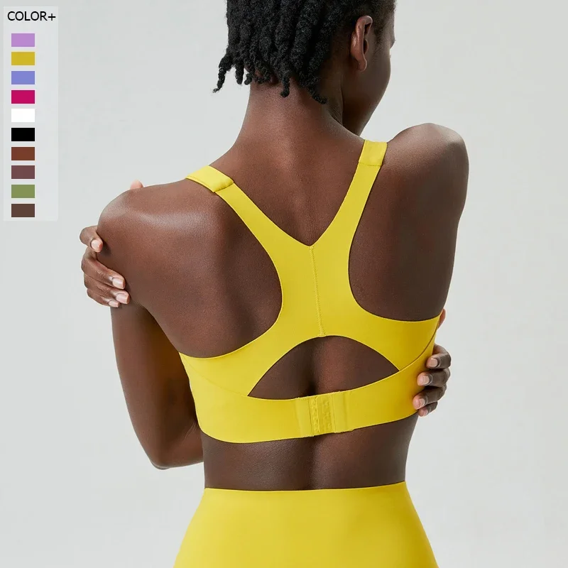 ハイインパクトフィットネスヨガブラ女性ソリッドカラーバターソフトジムランニングトップ女性通気性速乾性スポーツ下着