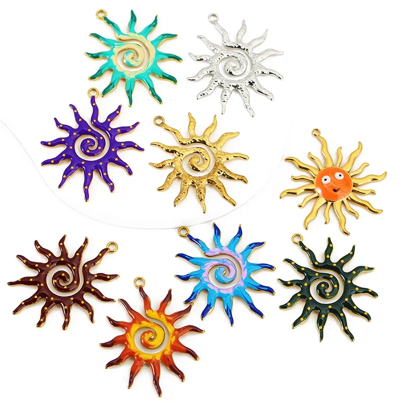 4pcs Stainless Steel Spiral Sun Spiral Smiley Face Charms Jewelry Making Accessories DIY Women Earrings Necklace Jewelry Making view 2
