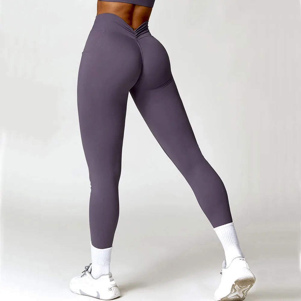 Nylon V Back Booty High Waist Yoga Pants For Women Scrunch Butt Yoga Leggings Workout Gym Tights Sexy Sports Legging Active Wear