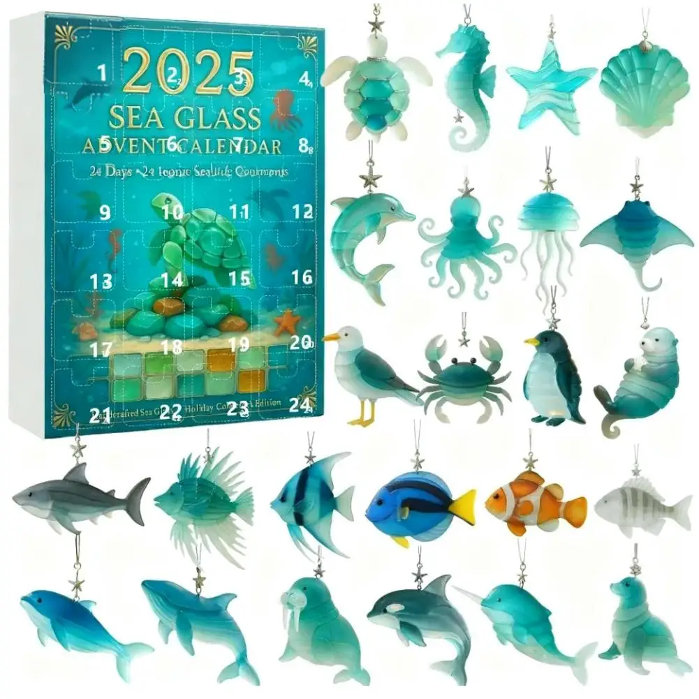 تقويم القدوم من الأكريليك للحياة البحرية - العد التنازلي لمدة 24 يومًا، مجموعة مجوهرات يدوية هدية العيد للأطفال والكبار #1
