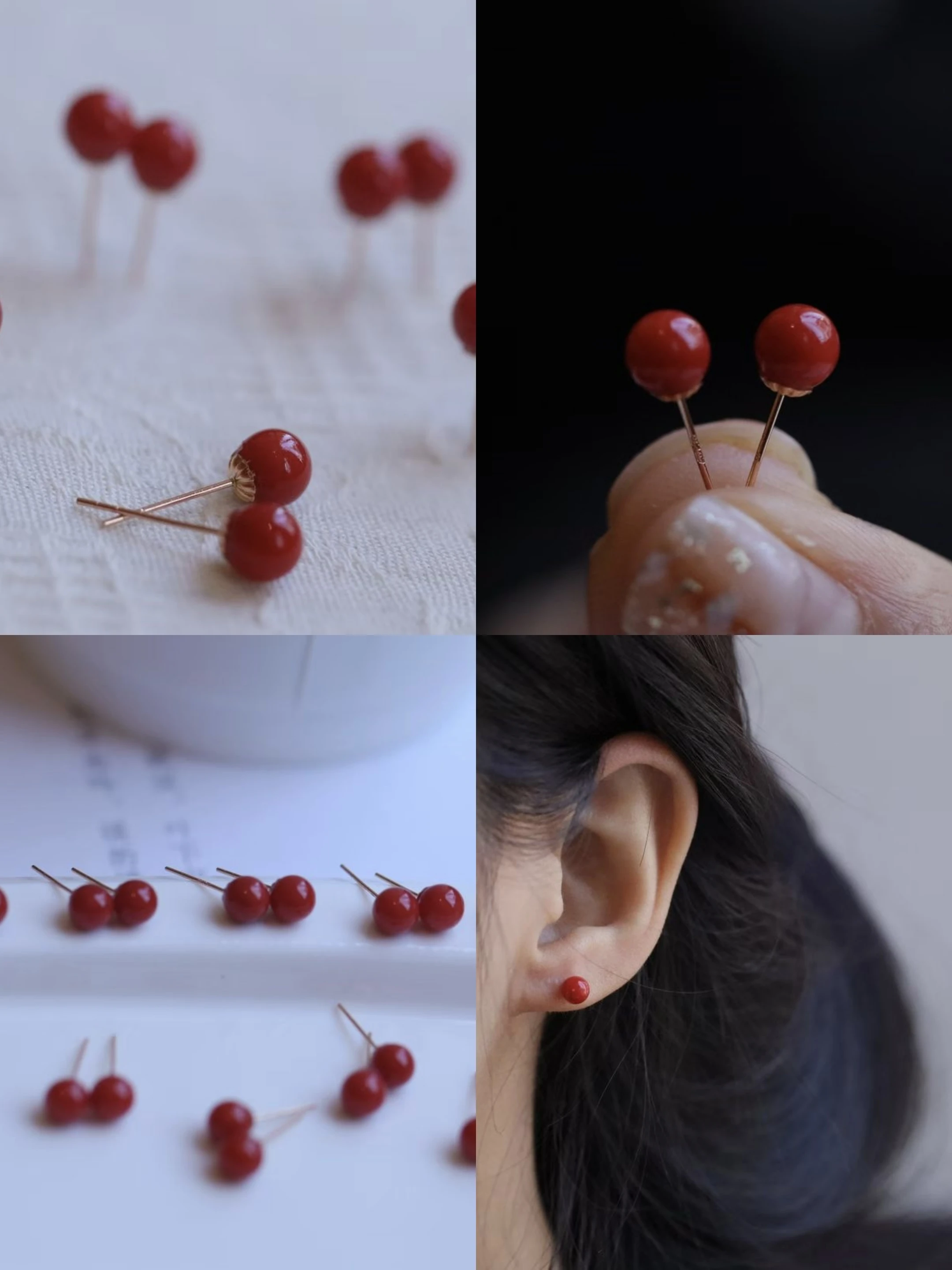 Certificated AU750 Real Gold Earrings 5mm Untreated Natural Real Precious Red Coral Ear Stud Genuine Organic Gemstone Jewelry