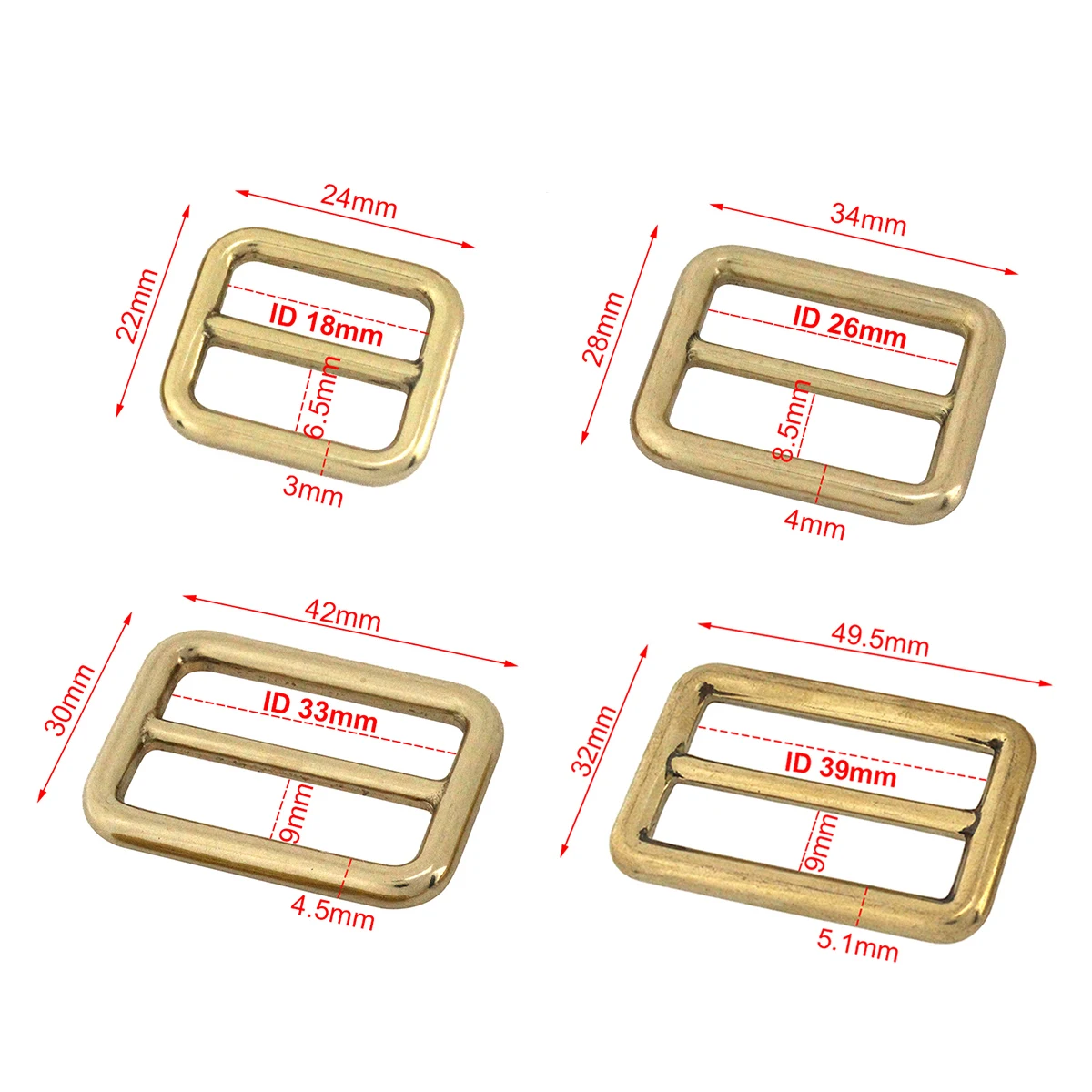 1pcs Solid Brass Rectangular Adjuster Buckle Cast Tri Glide Slide Backpack Strip webbing  leather craft Bag Shoulder Strap Belt