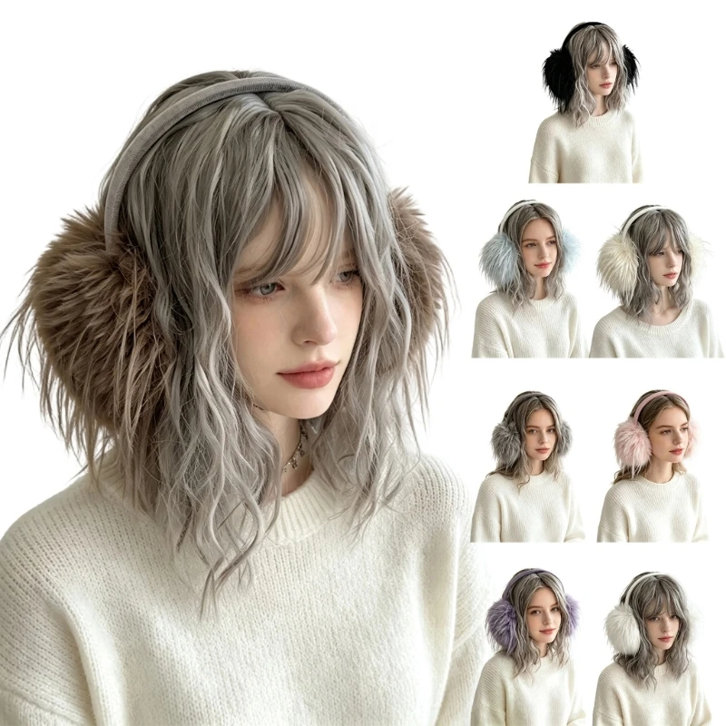 31BB Plush Faux Furs Earmuffs Flexible Over-the-Head Winter Ear Warmers for Women Girl