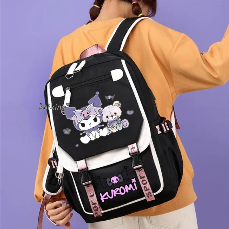 Interrupteur sac à dos Kuromi Melody Cartoon pour garçons et filles, sac d\'école imprimé violet, cartable pour étudiants, cartable pour adolescents