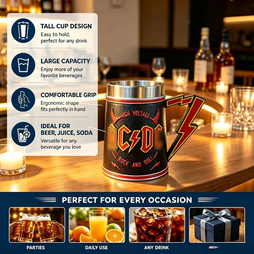 Lightning Handle Beer Stein, Retro High Voltage Resin Mug With Stainless Steel Liner Style Drinking Cup Bar Decor Gift For Music