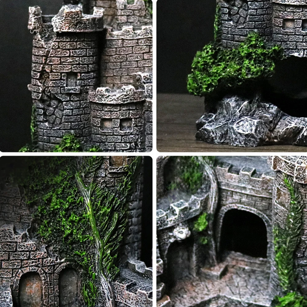 Resin Ancient Castle Artificial Ornaments Hideout Caves Layout Prop for Fish Tank Aquarium Landscaping Decor Dropship