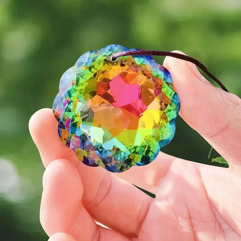 1 Pc With Rope Colorful Crystal Glass Prism Ball Suncatcher Pendant, Home Garden Craft Decoration, Valentine\'s Day, Mother\'sGift