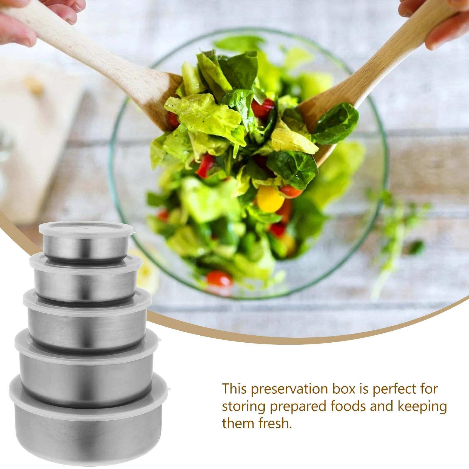 

5Pcs Stainless Steel Food Container Round Sealing Bowls Lids Preservation Box for Home Accessories Dry Goods