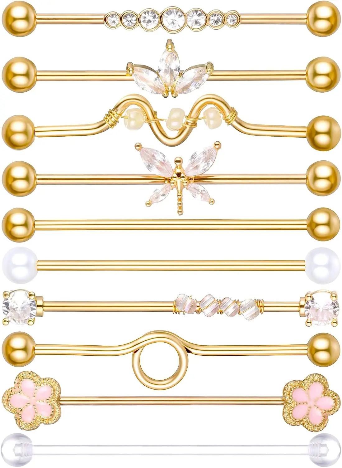 10 pièces 14G bijoux de perçage industriel en acier chirurgical boucles d'oreilles d'haltère industrielle boucles d'oreilles de perçage d'hélice de Cartilage pour femmes hommes