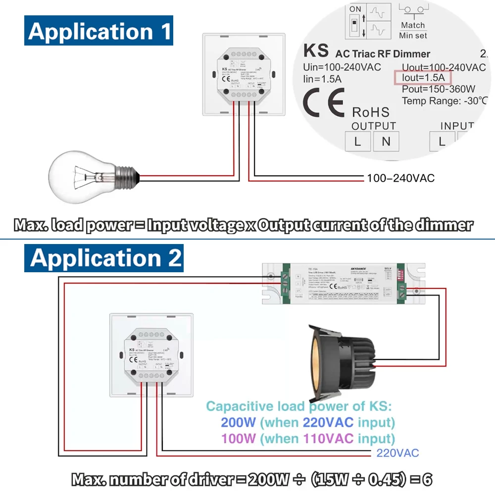 110V 220V 230V AC Triac Dimmer Rotary Knob Panel Dimming DIP Switch on/off Fade Time 150W-360W fr Single Color Dimmable LED Lamp