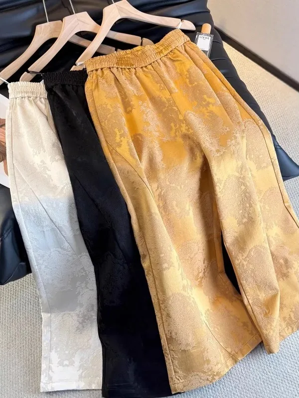 

plus Size High Waist Elastic Waist Wide Leg Pants Women's Spring Summer Style National Trend Embroidered Straight Leg Pants