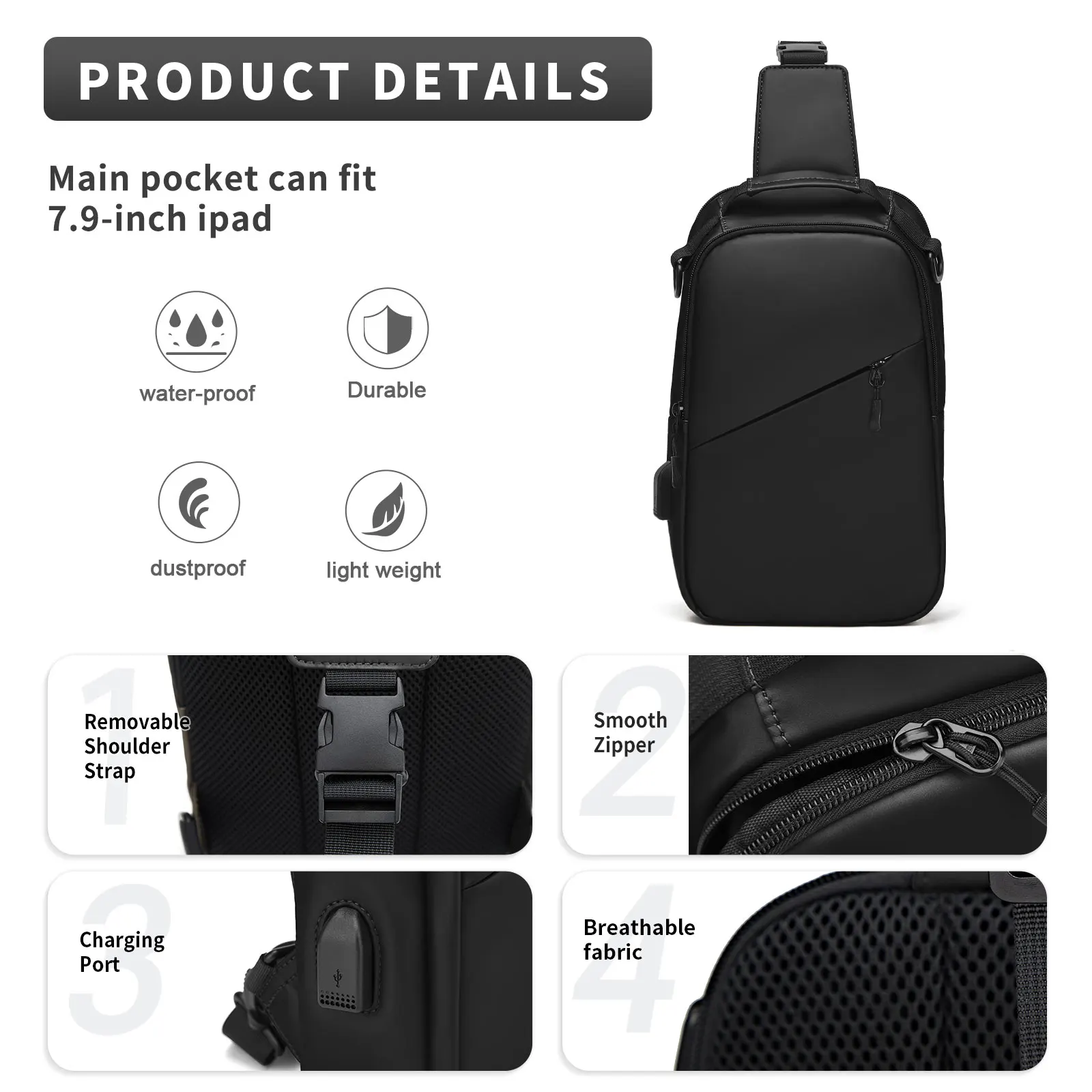 Men Chest Bag One Shoulder Bag Fishion Crossbody Bag, Small Waist Bags Chest Sling Bag Leisure Outdoor Sports Bicycle Backpack