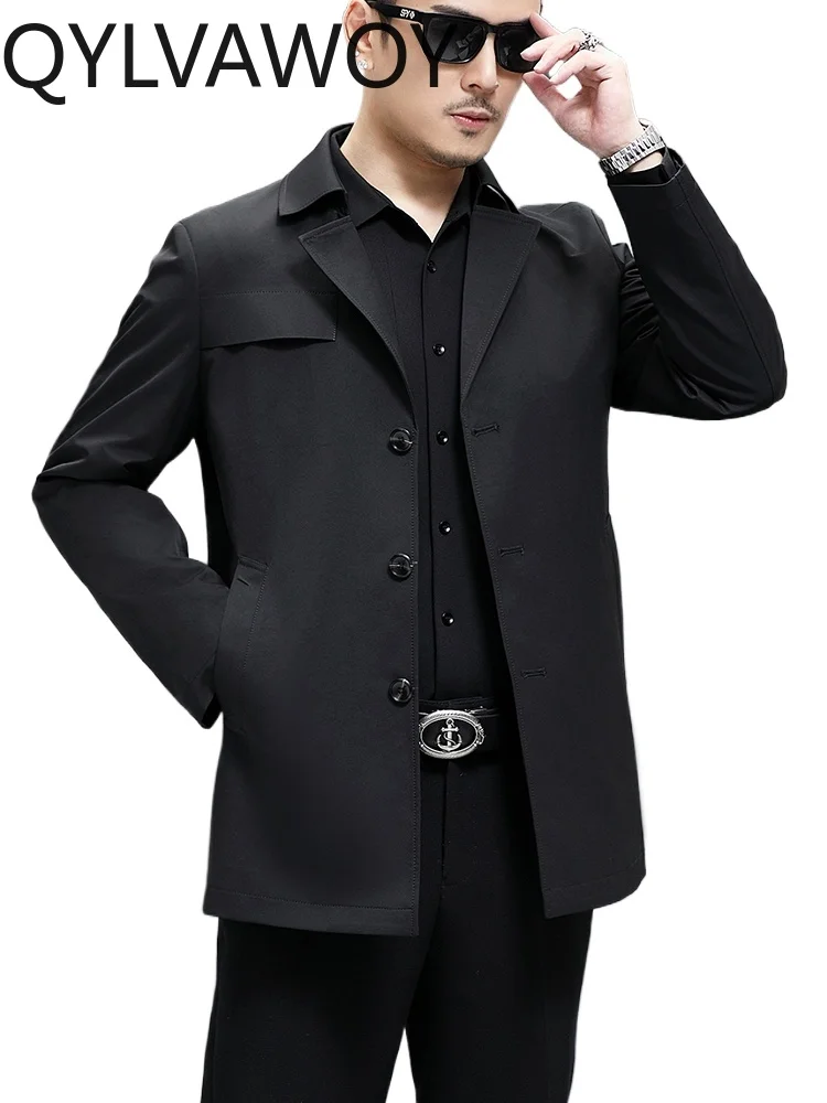 

QYLVAWOY весенне-осенний новый наряд, мужской деловой повседневный плащ средней длины средней длины с лацканами, верхняя одежда LJ2249