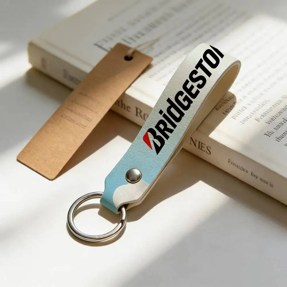 For Logo Bridgestone Soft PU Leather Motorcycle Keychain Lightweight Key Holder For Scooter Racing