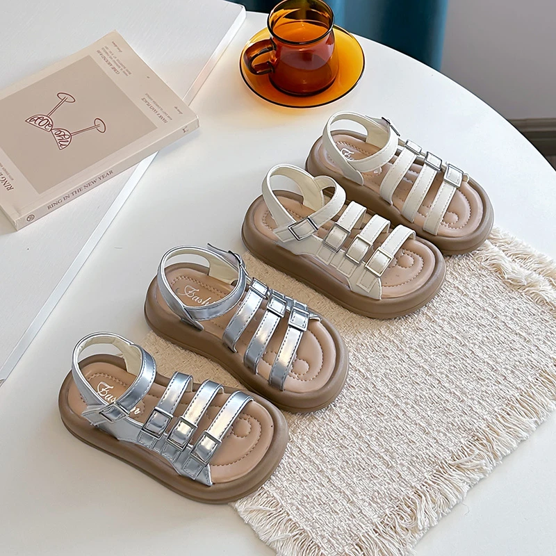 Little Girls Chunky Roman Sandals 2026 New Summer Kids Barefoot Beach Sandals Non-slip Simple Classic Party Wedding Daily Wear