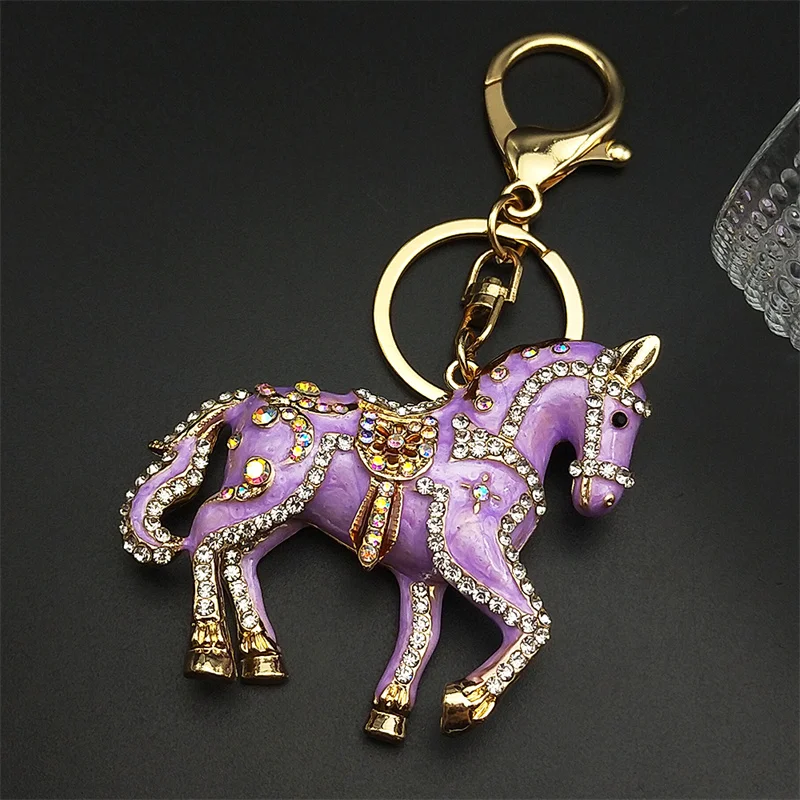 Mode Pferd Pony Schlüsselbund Frauen Männer Tier Voller Strass Kristall Schlüssel Ketten Halter Handtasche Anhänger Für Auto Schmuck Geschenk – Detail 9