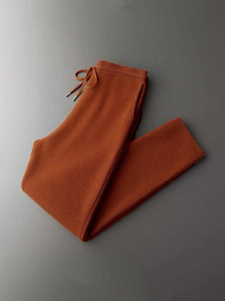 Classic Men's Straight Pants 100% Merino Wool Trousers Autumn Winter Pants Sweater Casual Lace-up Thicked Warm Basic Pencil Pant