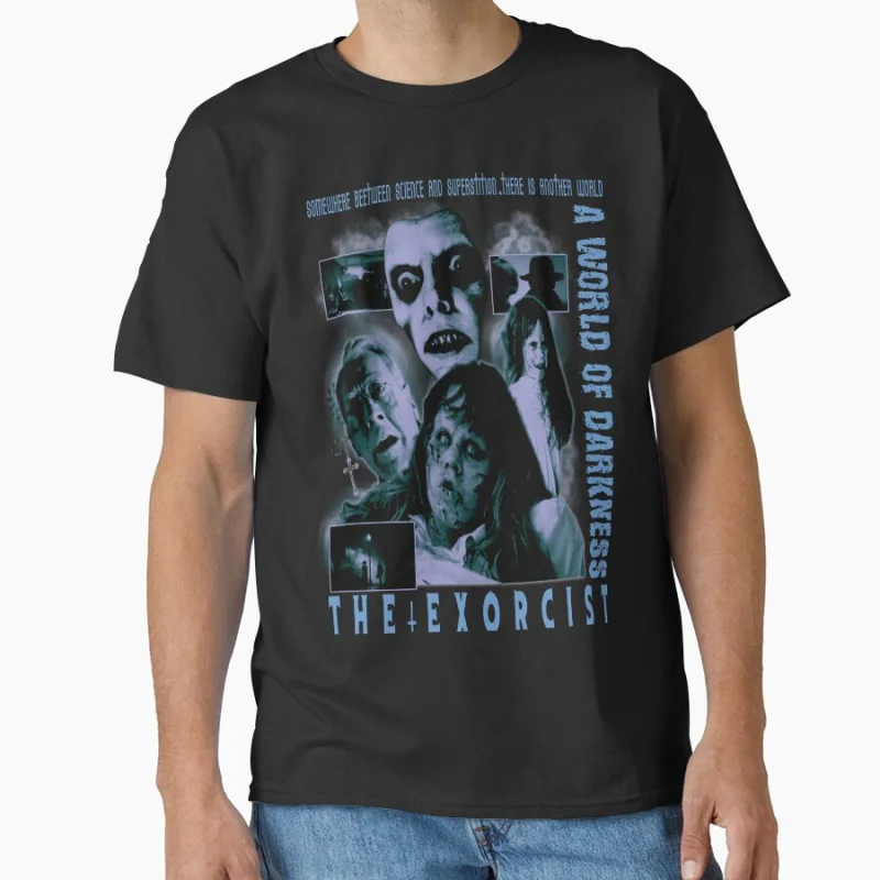 

A World Of Darkness Retro horror movie The exorcist Pazuzu face creepy demon Scary halloween Gift T shirt men large size Tops