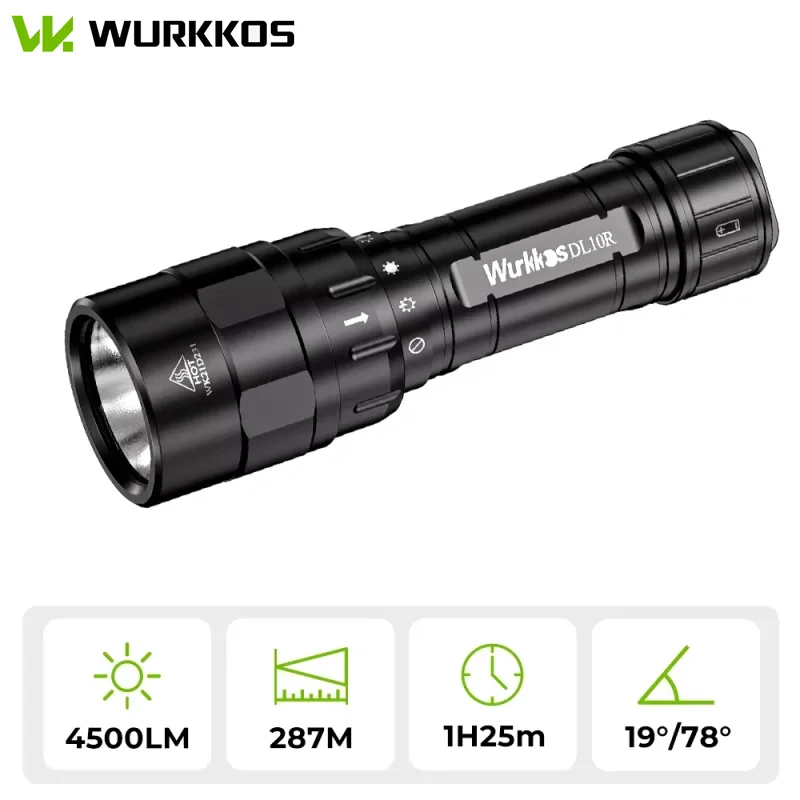 Wurkkos DL10R Lặn Biển Đèn Pin XHP70.2 Đèn LED 4500lm 21700 USB-C Sạc Công Tắc Xoay Điều Khiển Từ