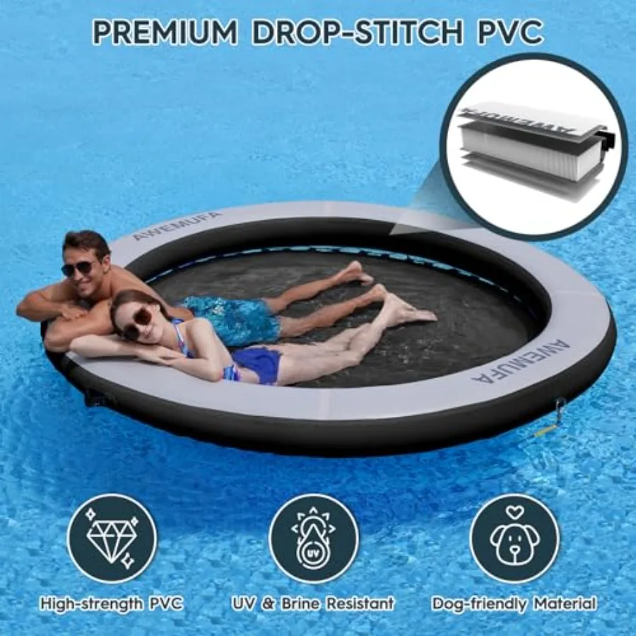 Hamaca Acuática de 8 Pies, Anillo Flotante Redondo de 8 Pulgadas de Grosor con Malla, Flotadores para Lago para Adultos, Colchoneta Flotante Circular Resistente para Piscina Inflable